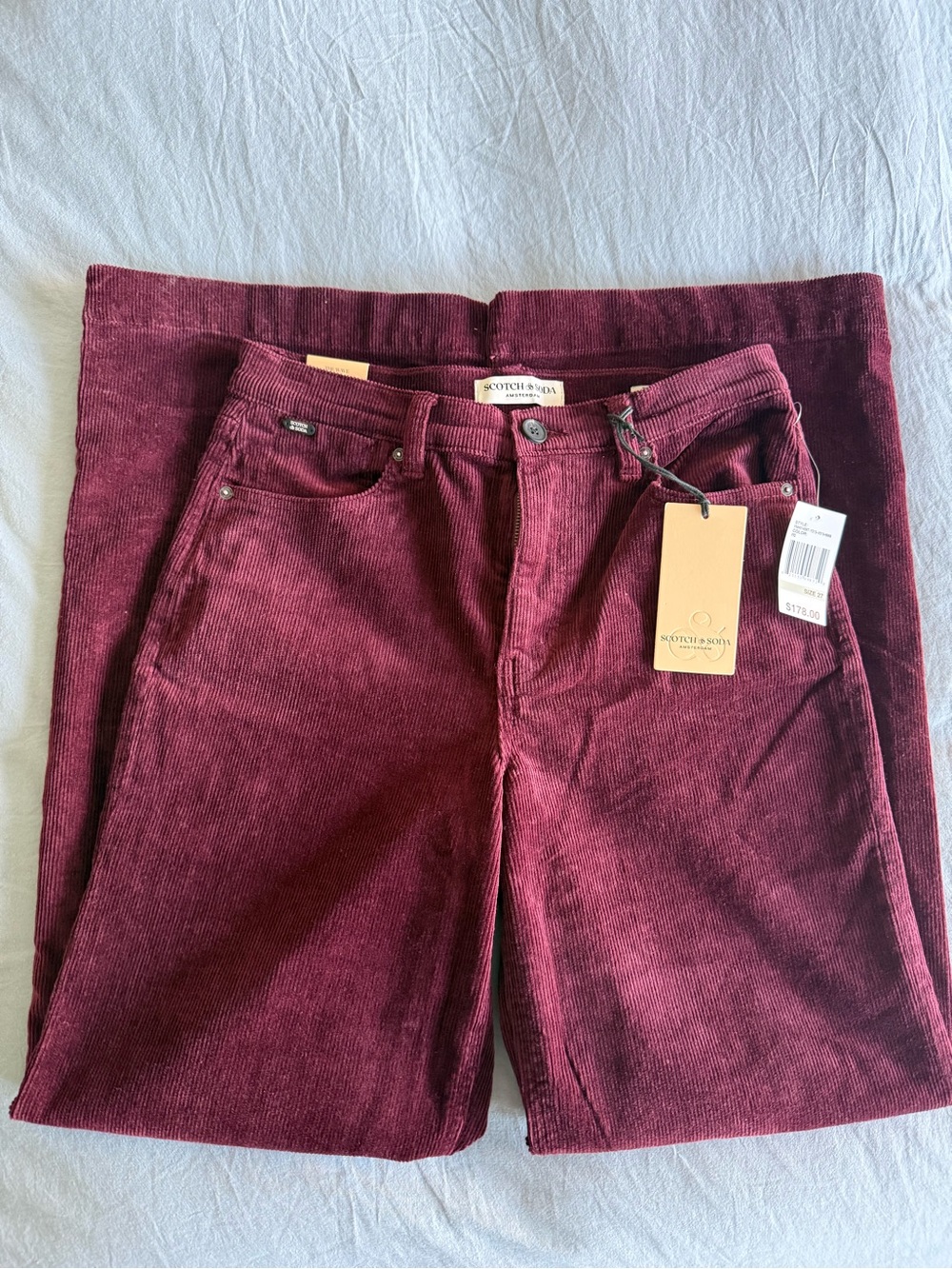 Scotch & Soda Burgundy High Rise Wide Leg Corduroy Pants 27 NWT